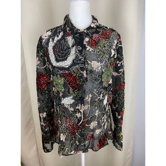 Pleats Collection Crinkle Velvet Floral Blouse - Size M romantic florals, artsy - Picture 1 of 4